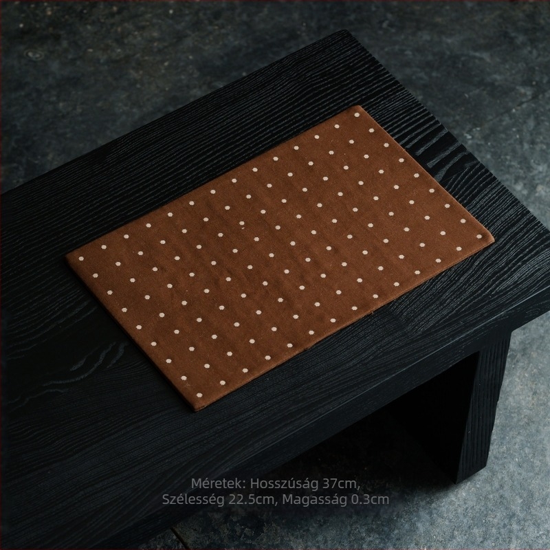 Hímzett pamut-lin tea mat kínai stílusban, fodros szél és pöttyös minta, teafőasztalra illő asztalterítő és teáskészlet-kiegészítők, elegáns tea-szoba