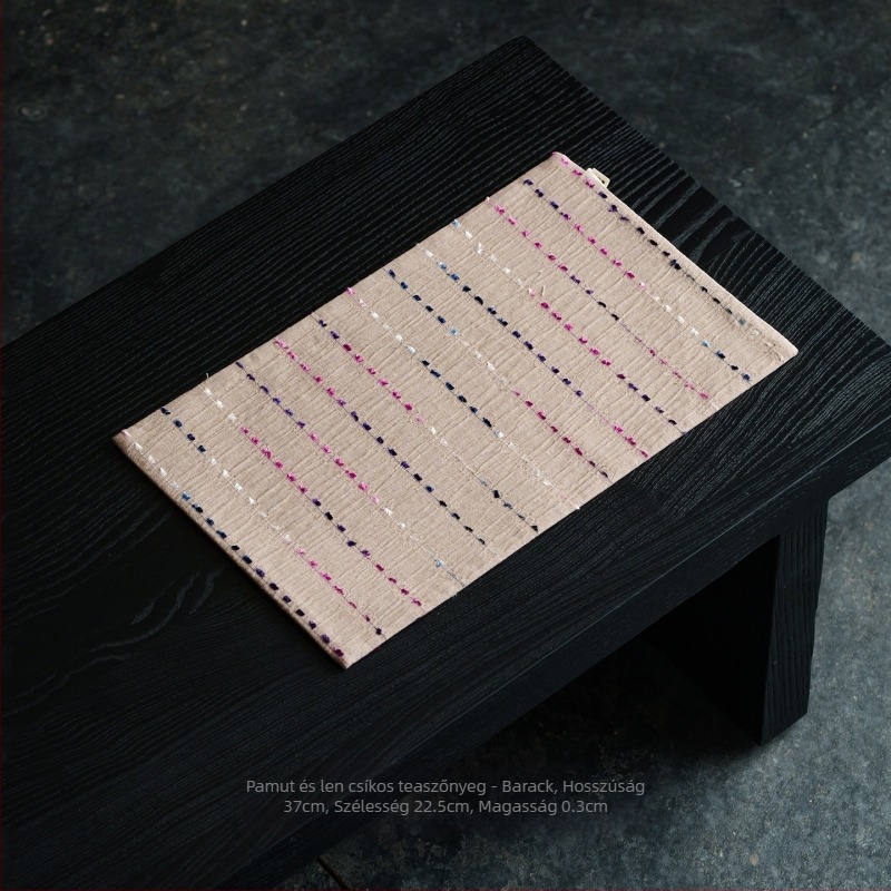 Hímzett pamut-lin tea mat kínai stílusban, fodros szél és pöttyös minta, teafőasztalra illő asztalterítő és teáskészlet-kiegészítők, elegáns tea-szoba