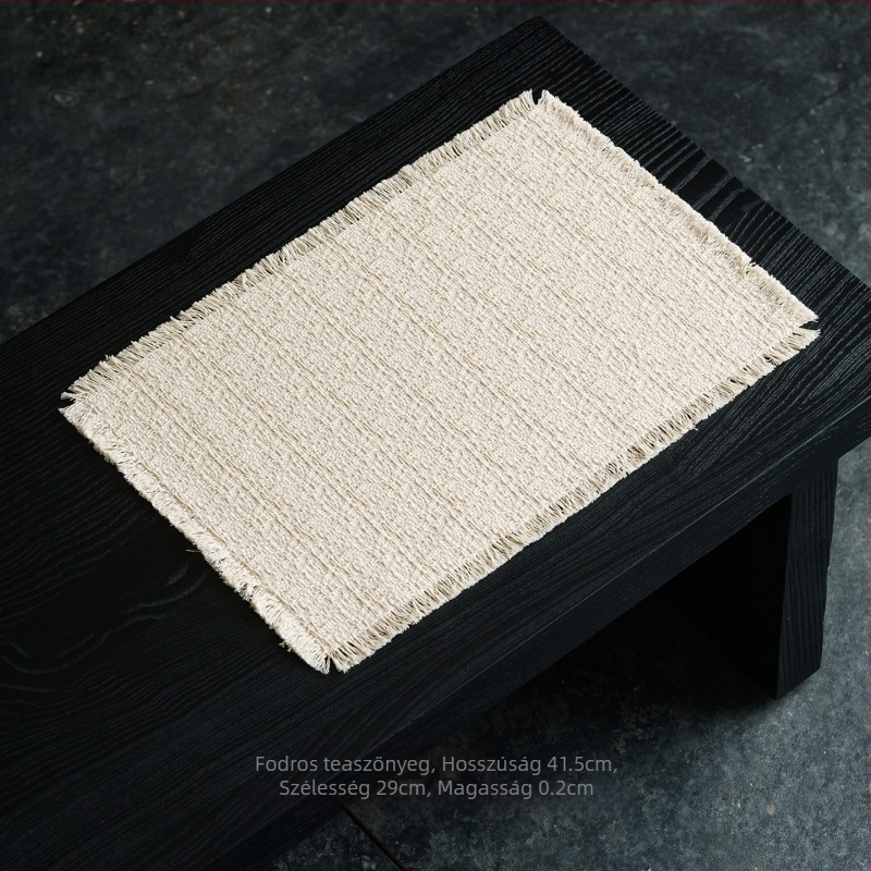 Hímzett pamut-lin tea mat kínai stílusban, fodros szél és pöttyös minta, teafőasztalra illő asztalterítő és teáskészlet-kiegészítők, elegáns tea-szoba