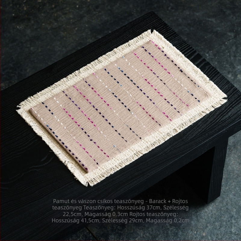 Hímzett pamut-lin tea mat kínai stílusban, fodros szél és pöttyös minta, teafőasztalra illő asztalterítő és teáskészlet-kiegészítők, elegáns tea-szoba