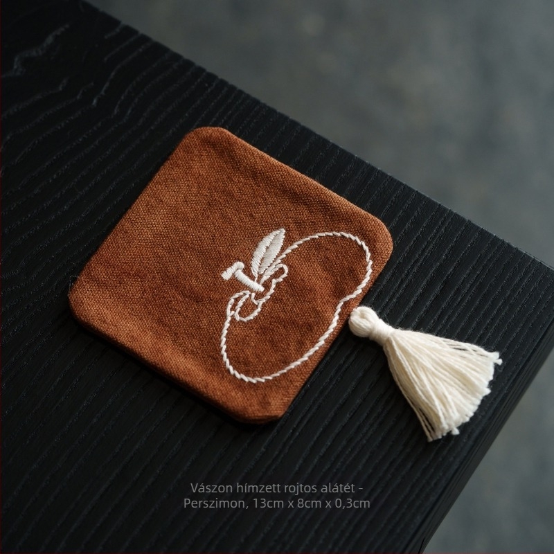Hímzett pamut-lin tea mat kínai stílusban, fodros szél és pöttyös minta, teafőasztalra illő asztalterítő és teáskészlet-kiegészítők, elegáns tea-szoba