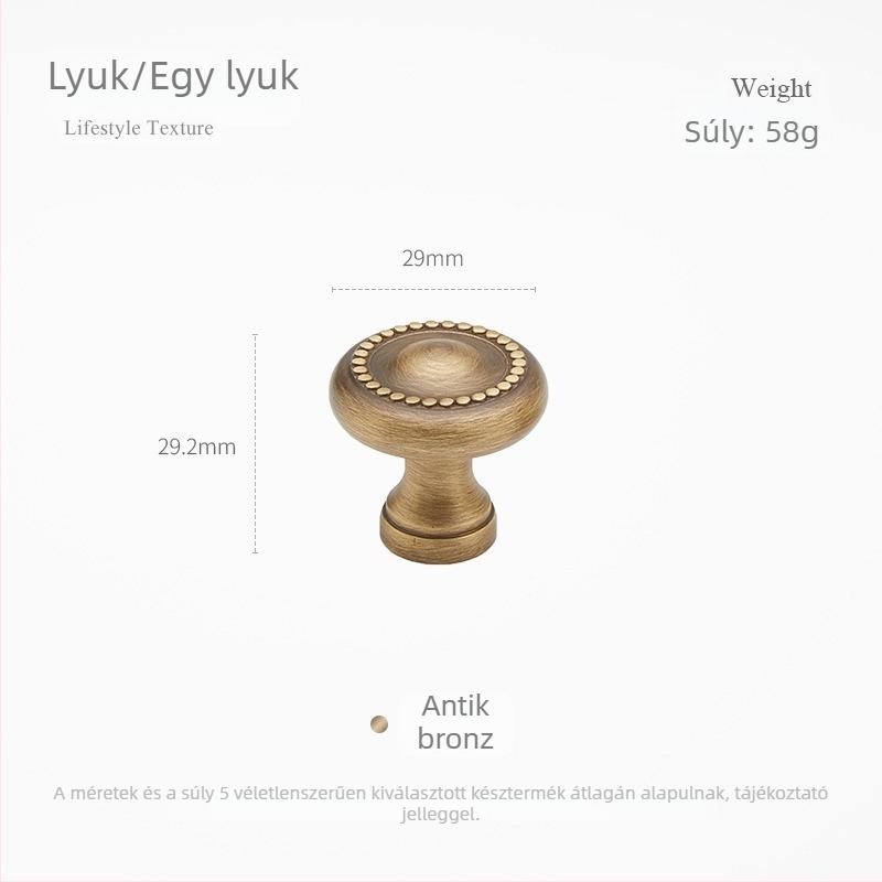 Sárgaréz gömbölyű fogantyú egylyukú fiókokhoz és francia stílusú ruhásszekrényajtókhoz