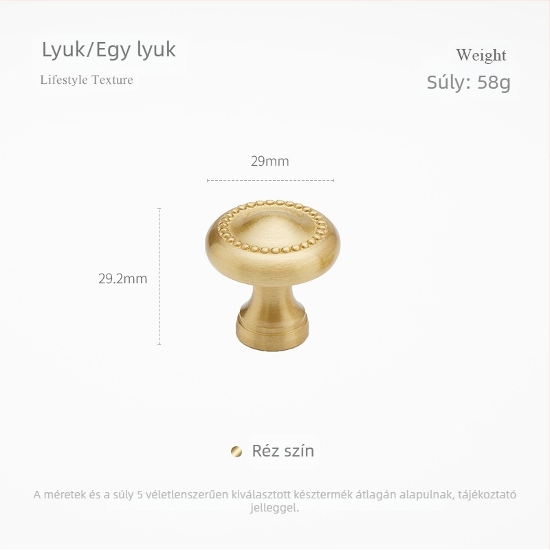Sárgaréz gömbölyű fogantyú egylyukú fiókokhoz és francia stílusú ruhásszekrényajtókhoz