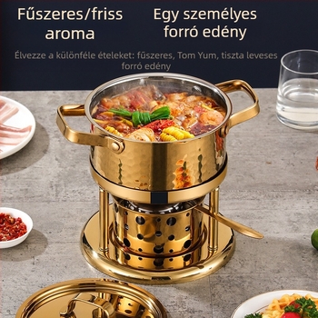 Kereskedelmi minőségű 304-es rozsdamentes acél egyszemélyes mini forró fazék környezetbarát olaj- és alkoholtüzelésű főzővel otthoni használatra — személyenként egy fazék, önkiszolgálás.