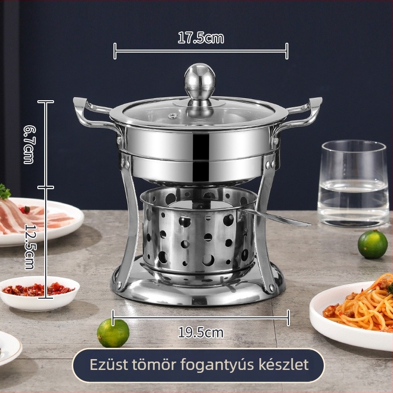 Kereskedelmi minőségű 304-es rozsdamentes acél egyszemélyes mini forró fazék környezetbarát olaj- és alkoholtüzelésű főzővel otthoni használatra — személyenként egy fazék, önkiszolgálás.