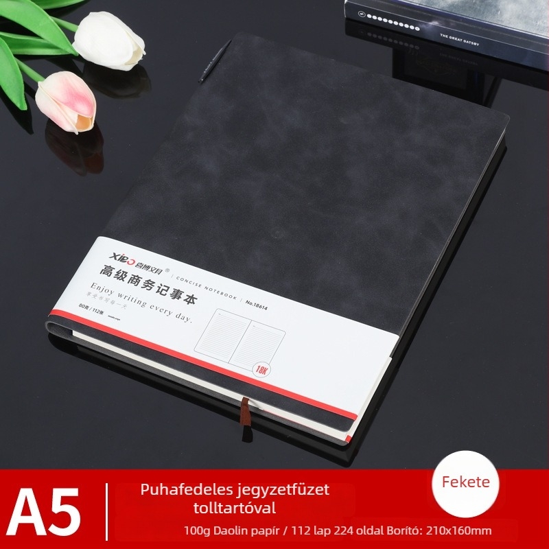 Prémium irodai notesz A5-ös méretben, báránybőr borító, drótkötés, 80 g papír, 50–100 oldal, egyszerű dizájn, mindennapi használatra, feljegyzések és tanulás, logó nyomtatás elérhető