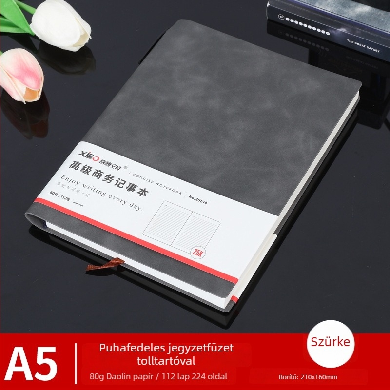 Prémium irodai notesz A5-ös méretben, báránybőr borító, drótkötés, 80 g papír, 50–100 oldal, egyszerű dizájn, mindennapi használatra, feljegyzések és tanulás, logó nyomtatás elérhető
