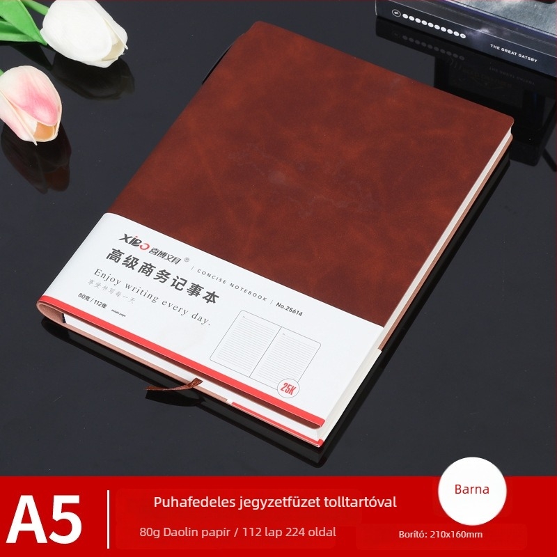 Prémium irodai notesz A5-ös méretben, báránybőr borító, drótkötés, 80 g papír, 50–100 oldal, egyszerű dizájn, mindennapi használatra, feljegyzések és tanulás, logó nyomtatás elérhető