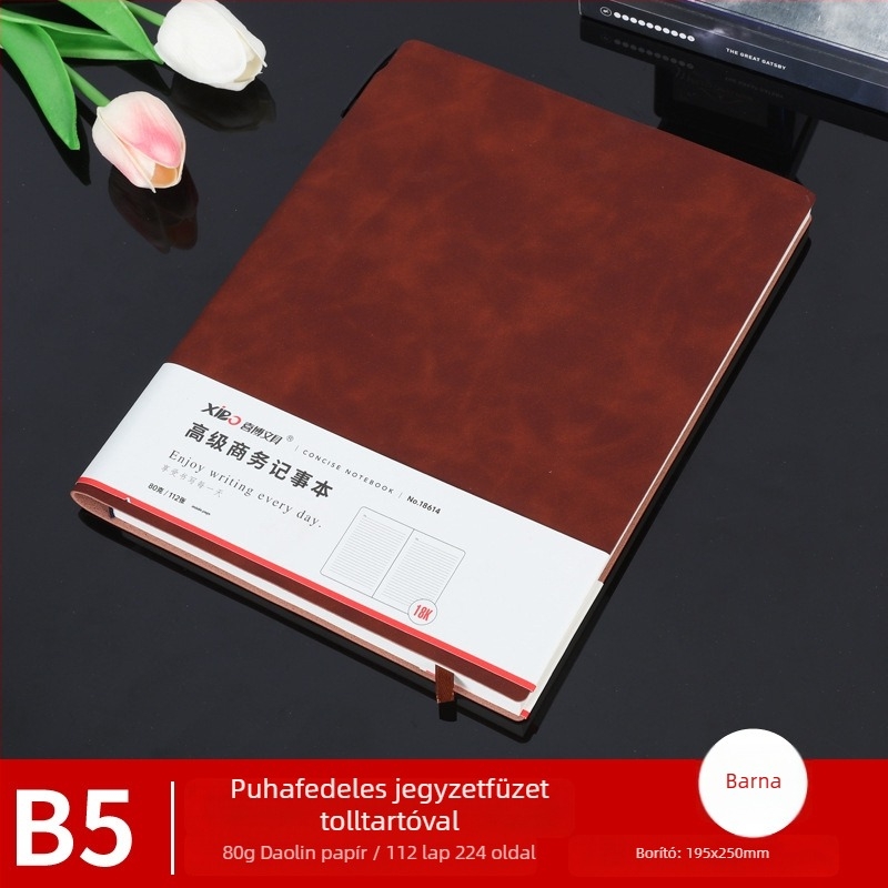 Prémium irodai notesz A5-ös méretben, báránybőr borító, drótkötés, 80 g papír, 50–100 oldal, egyszerű dizájn, mindennapi használatra, feljegyzések és tanulás, logó nyomtatás elérhető