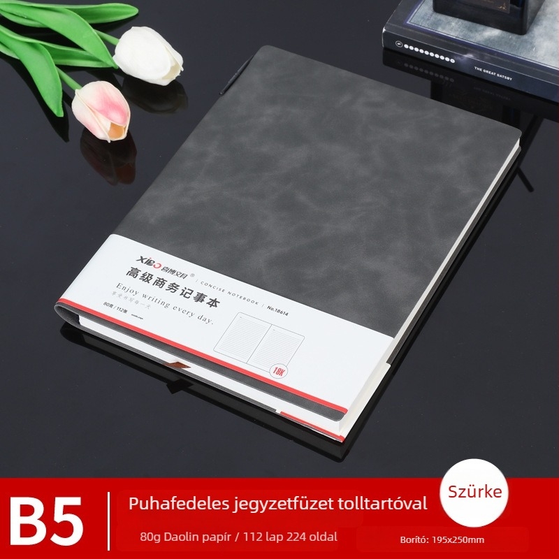 Prémium irodai notesz A5-ös méretben, báránybőr borító, drótkötés, 80 g papír, 50–100 oldal, egyszerű dizájn, mindennapi használatra, feljegyzések és tanulás, logó nyomtatás elérhető