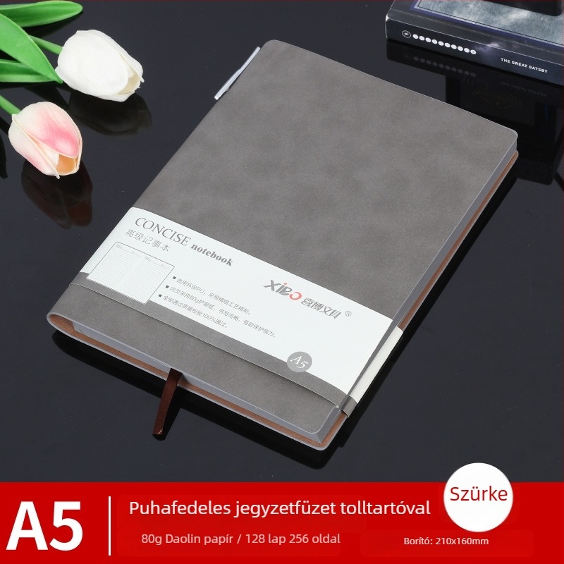 Prémium irodai notesz A5-ös méretben, báránybőr borító, drótkötés, 80 g papír, 50–100 oldal, egyszerű dizájn, mindennapi használatra, feljegyzések és tanulás, logó nyomtatás elérhető