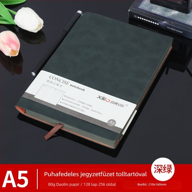 Prémium irodai notesz A5-ös méretben, báránybőr borító, drótkötés, 80 g papír, 50–100 oldal, egyszerű dizájn, mindennapi használatra, feljegyzések és tanulás, logó nyomtatás elérhető