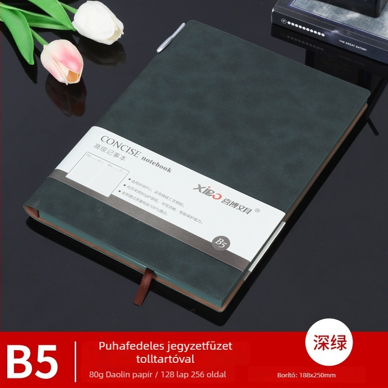 Prémium irodai notesz A5-ös méretben, báránybőr borító, drótkötés, 80 g papír, 50–100 oldal, egyszerű dizájn, mindennapi használatra, feljegyzések és tanulás, logó nyomtatás elérhető