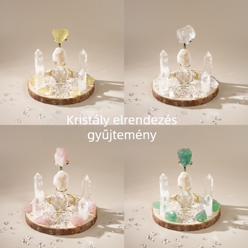 Természetes kristályrács, kristálydíszek, nyers kristály, demagnetizáló kő, hétcsillagos elrendezés, kincses tál