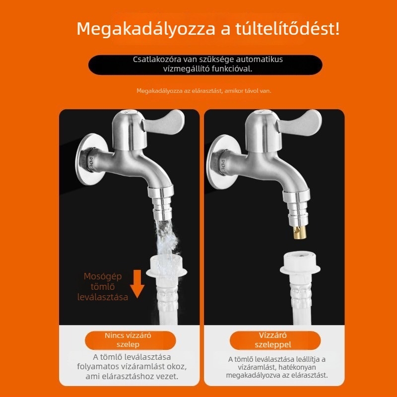 Háztartási réz vízcsap mosó- és felmosó medencéhez, automatikus vízleállítás, szűrő és gyorsnyitó csap
