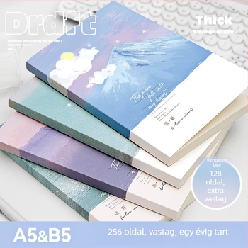B5 ragasztott kötésű jegyzetfüzet, A5 méret, letisztult minimalist design, üres oldalak, diákoknak