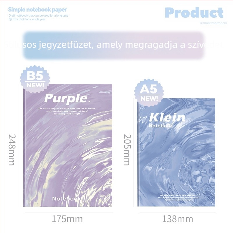 B5 ragasztott kötésű jegyzetfüzet, A5 méret, letisztult minimalist design, üres oldalak, diákoknak