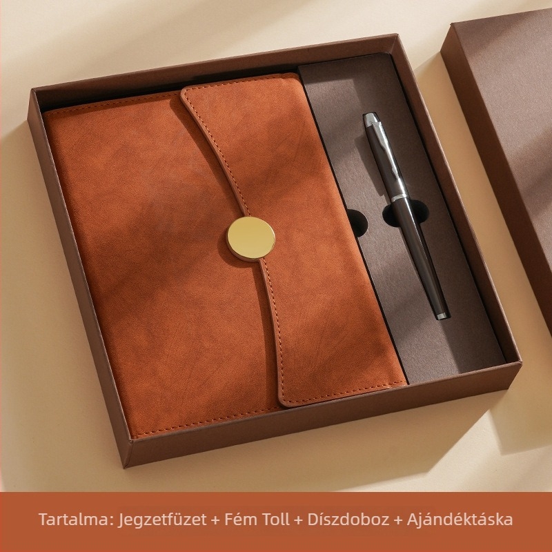 Prémium A5-ös bőr notesz logónyomással – ajándékdobozos készlet