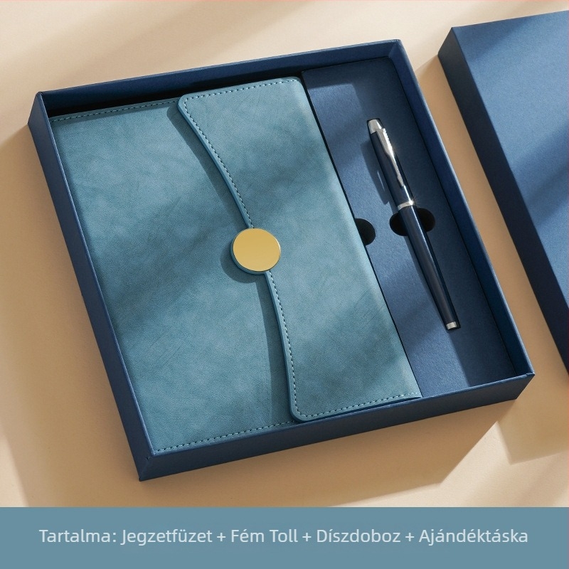 Prémium A5-ös bőr notesz logónyomással – ajándékdobozos készlet