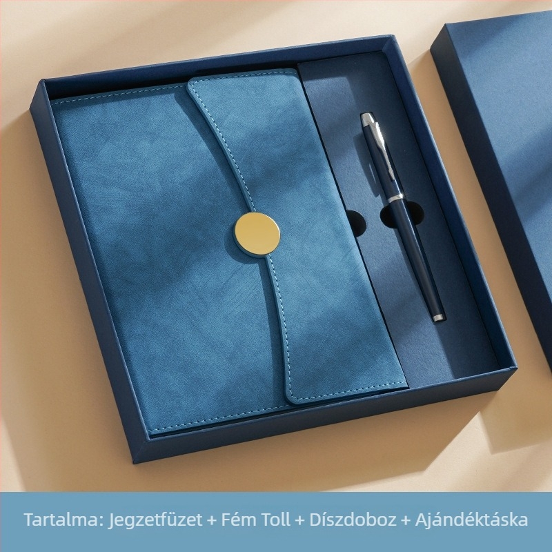 Prémium A5-ös bőr notesz logónyomással – ajándékdobozos készlet