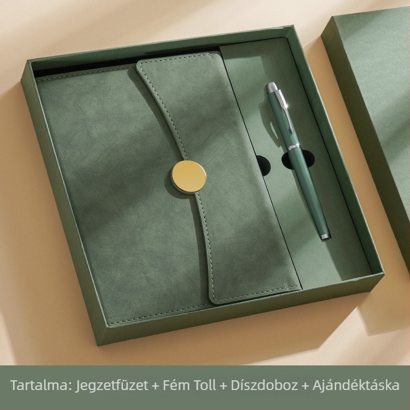 Prémium A5-ös bőr notesz logónyomással – ajándékdobozos készlet