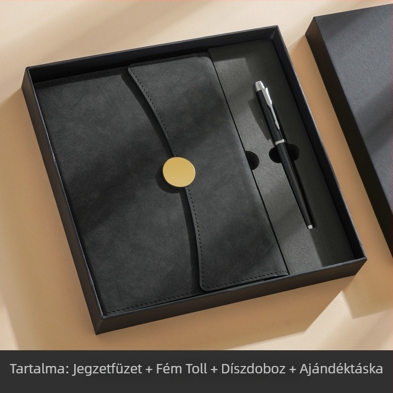 Prémium A5-ös bőr notesz logónyomással – ajándékdobozos készlet