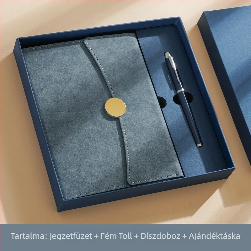 Prémium A5-ös bőr notesz logónyomással – ajándékdobozos készlet