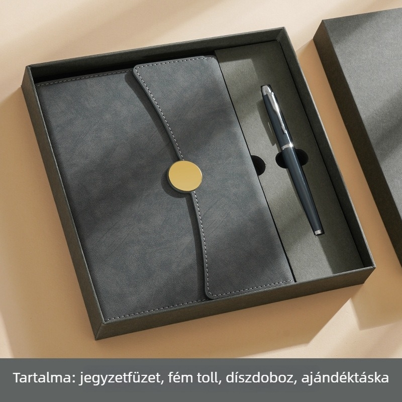 Prémium A5-ös bőr notesz logónyomással – ajándékdobozos készlet