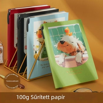 Színes karikatúra illusztrációval jegyzetfüzet, vastag, puha műbőr hatású borítóval, oldalai vízszintes vonalakkal