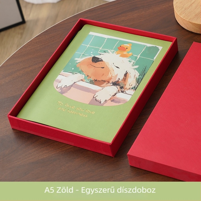 Színes karikatúra illusztrációval jegyzetfüzet, vastag, puha műbőr hatású borítóval, oldalai vízszintes vonalakkal