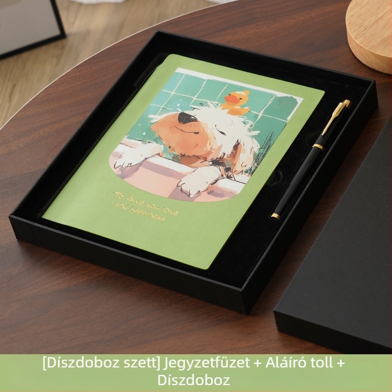 Színes karikatúra illusztrációval jegyzetfüzet, vastag, puha műbőr hatású borítóval, oldalai vízszintes vonalakkal