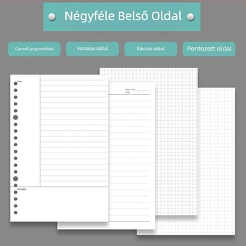 B5-ös notesz puha fedéllel, 60 oldalas rácsos formátumú oldal, testreszabható, 20 vagy 9 lyukú kötés, cserélhető töltetek