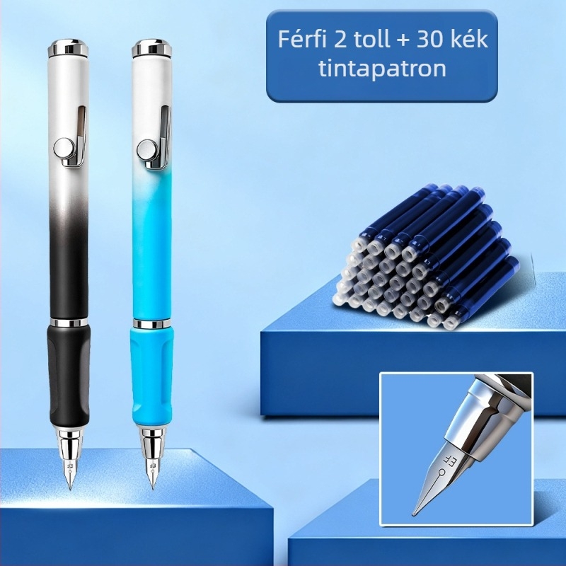 Push-Pull toll vékony hegye 0.5 EF, diákoknak, gradient szín, cserélhető tintapatron, szárazság elleni kupakkal