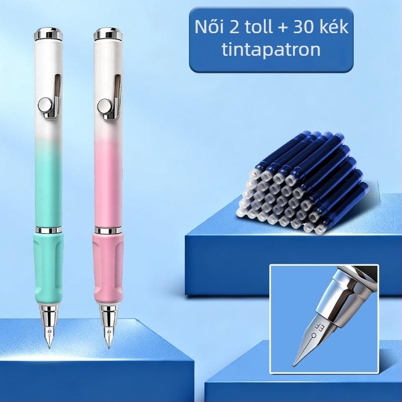 Push-Pull toll vékony hegye 0.5 EF, diákoknak, gradient szín, cserélhető tintapatron, szárazság elleni kupakkal