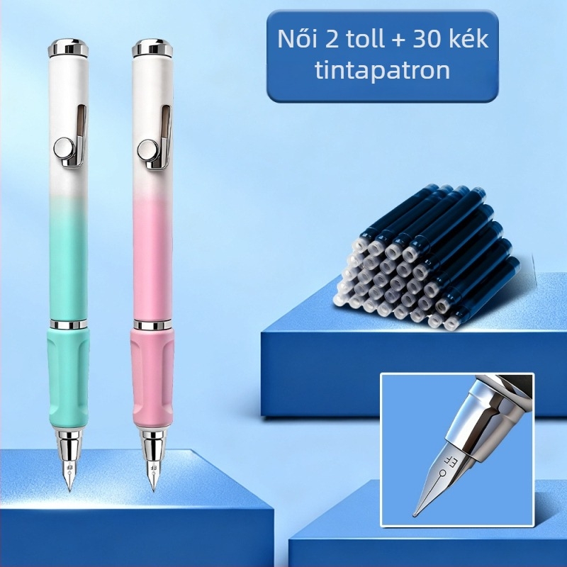 Push-Pull toll vékony hegye 0.5 EF, diákoknak, gradient szín, cserélhető tintapatron, szárazság elleni kupakkal