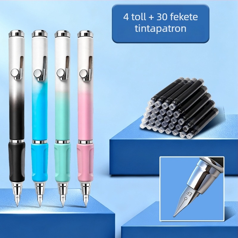 Push-Pull toll vékony hegye 0.5 EF, diákoknak, gradient szín, cserélhető tintapatron, szárazság elleni kupakkal