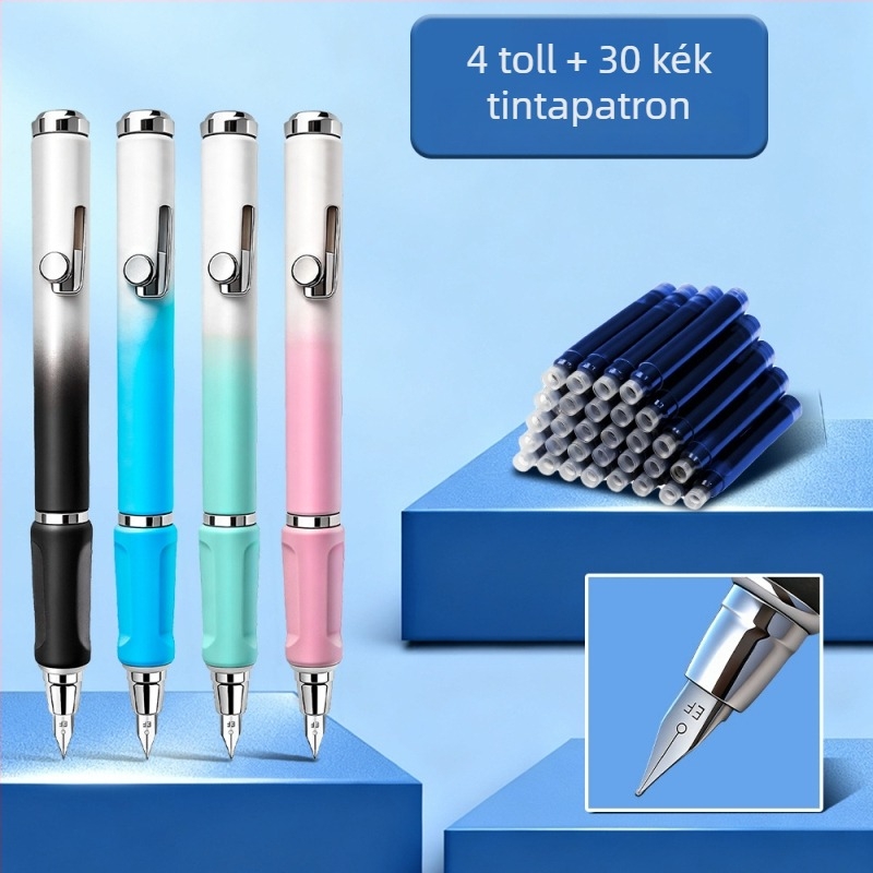 Push-Pull toll vékony hegye 0.5 EF, diákoknak, gradient szín, cserélhető tintapatron, szárazság elleni kupakkal