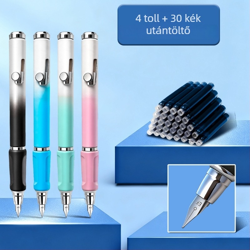 Push-Pull toll vékony hegye 0.5 EF, diákoknak, gradient szín, cserélhető tintapatron, szárazság elleni kupakkal