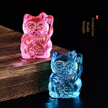 Üveg macskafigura japán stílusban, maneki-neko jellegű, kreatív és aranyos ajándék otthoni dekorációhoz, sárga citrin kristály