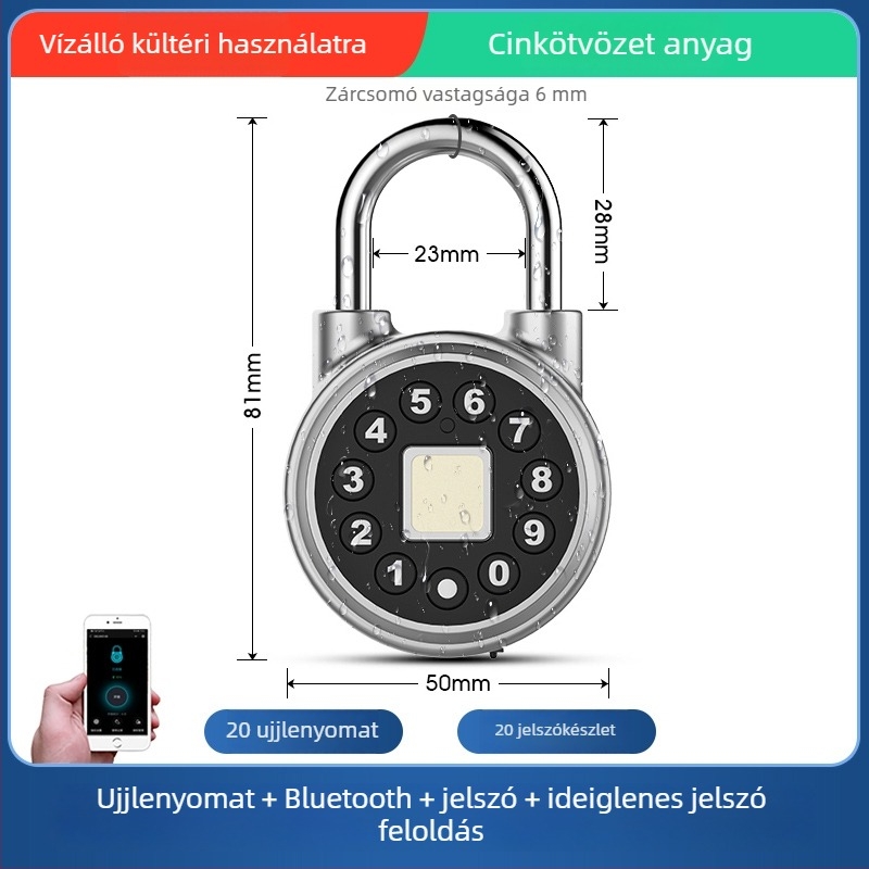 Kültéri vízálló okos zár ujjlenyomat-olvasóval és távirányítással – elektronikus zár udvarra és raktárkapuhoz, jelszavas védelem