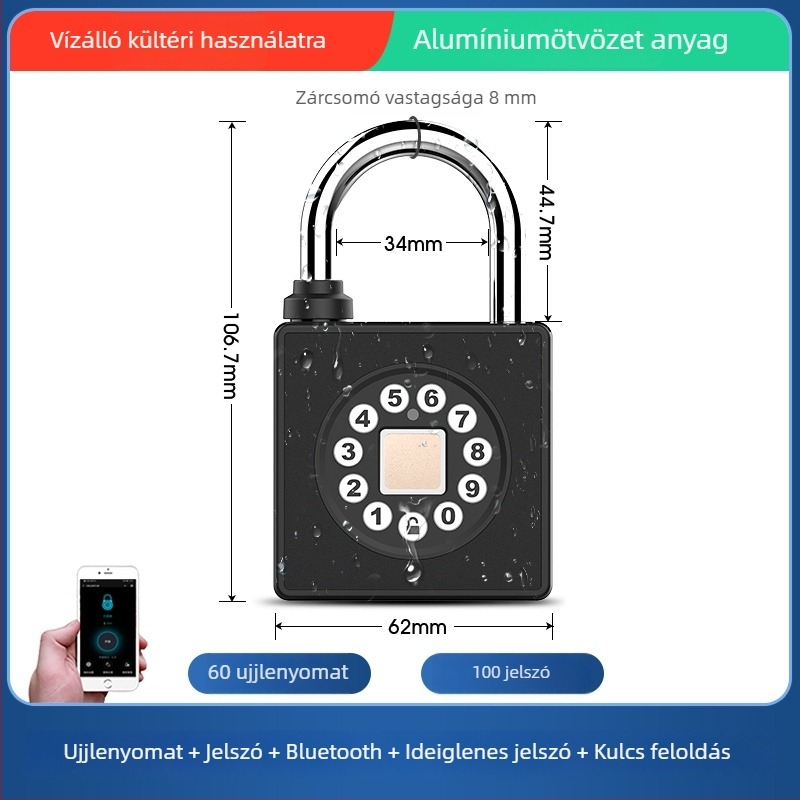 Kültéri vízálló okos zár ujjlenyomat-olvasóval és távirányítással – elektronikus zár udvarra és raktárkapuhoz, jelszavas védelem