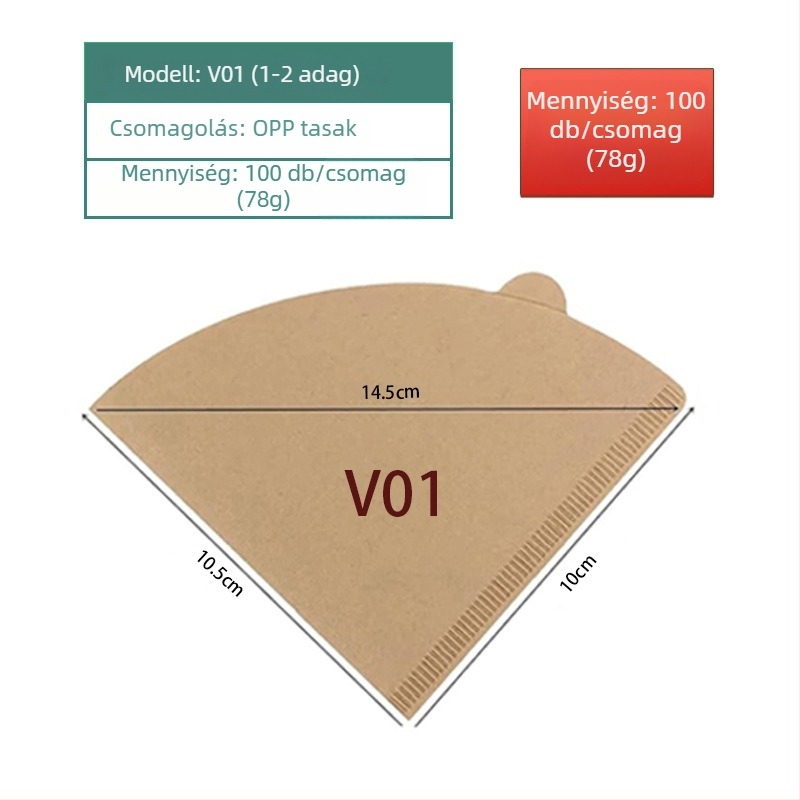Fan alakú kávéfilter papír pour-over készítéséhez, kézzel készített kávéhoz, egyszer használatos a V60-hoz.