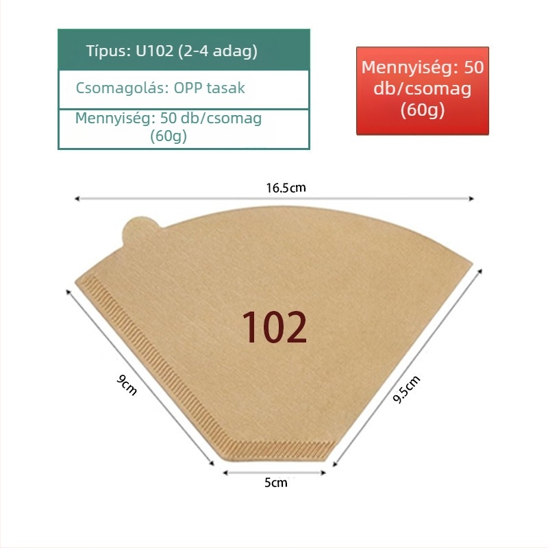 Fan alakú kávéfilter papír pour-over készítéséhez, kézzel készített kávéhoz, egyszer használatos a V60-hoz.