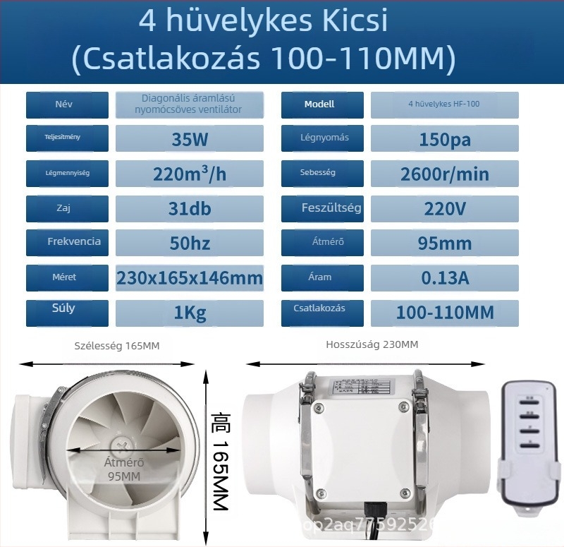 Konyha és mosdó csatornás ventilátor — csendes, nagy teljesítményű kivezető ventilátor ipari szellőztetéshez