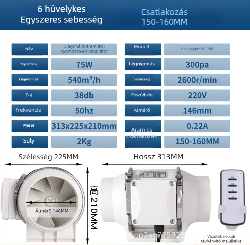Konyha és mosdó csatornás ventilátor — csendes, nagy teljesítményű kivezető ventilátor ipari szellőztetéshez