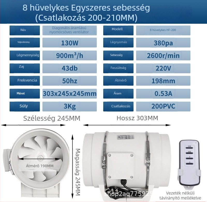 Konyha és mosdó csatornás ventilátor — csendes, nagy teljesítményű kivezető ventilátor ipari szellőztetéshez