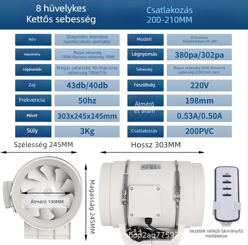 Konyha és mosdó csatornás ventilátor — csendes, nagy teljesítményű kivezető ventilátor ipari szellőztetéshez