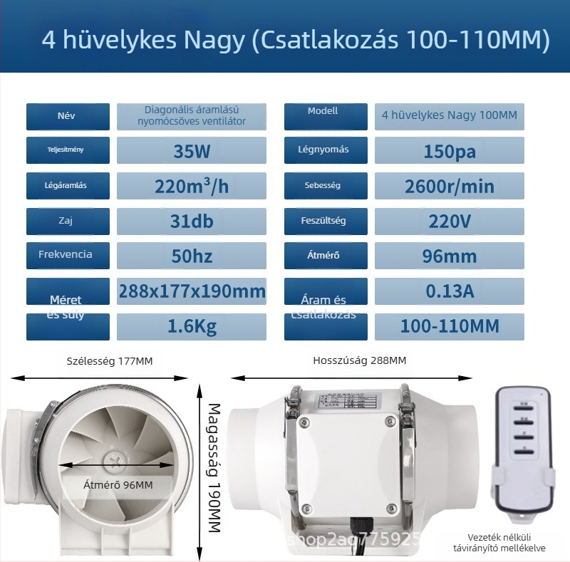 Konyha és mosdó csatornás ventilátor — csendes, nagy teljesítményű kivezető ventilátor ipari szellőztetéshez