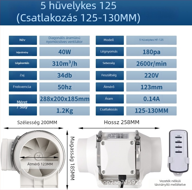 Konyha és mosdó csatornás ventilátor — csendes, nagy teljesítményű kivezető ventilátor ipari szellőztetéshez