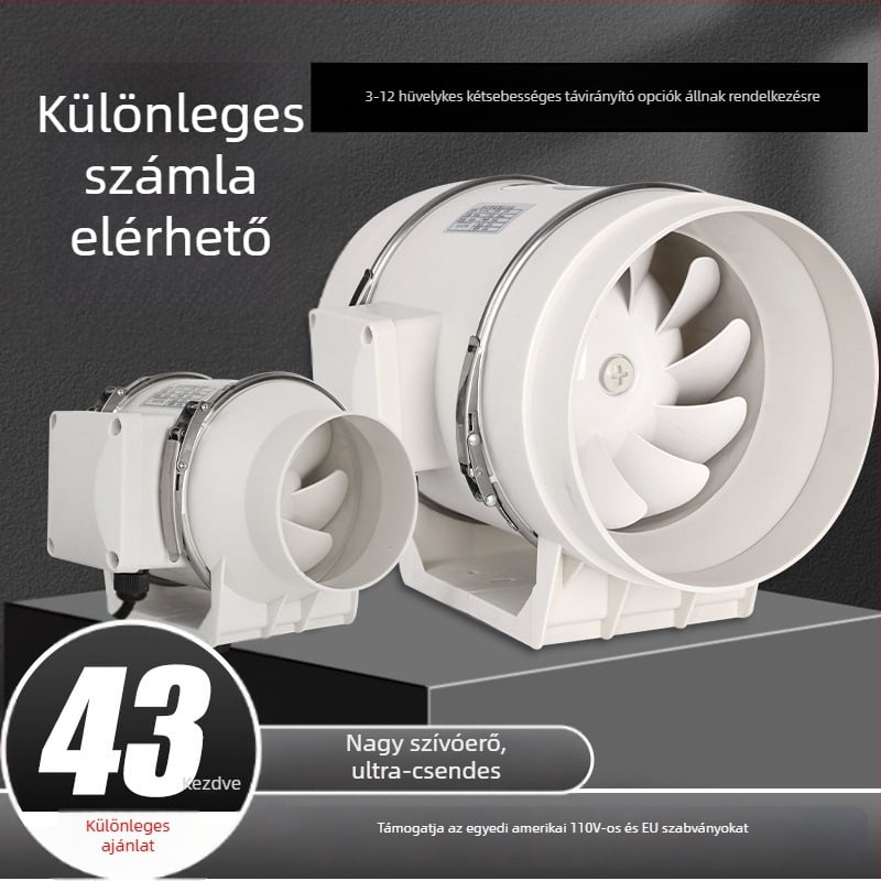 Konyha és mosdó csatornás ventilátor — csendes, nagy teljesítményű kivezető ventilátor ipari szellőztetéshez